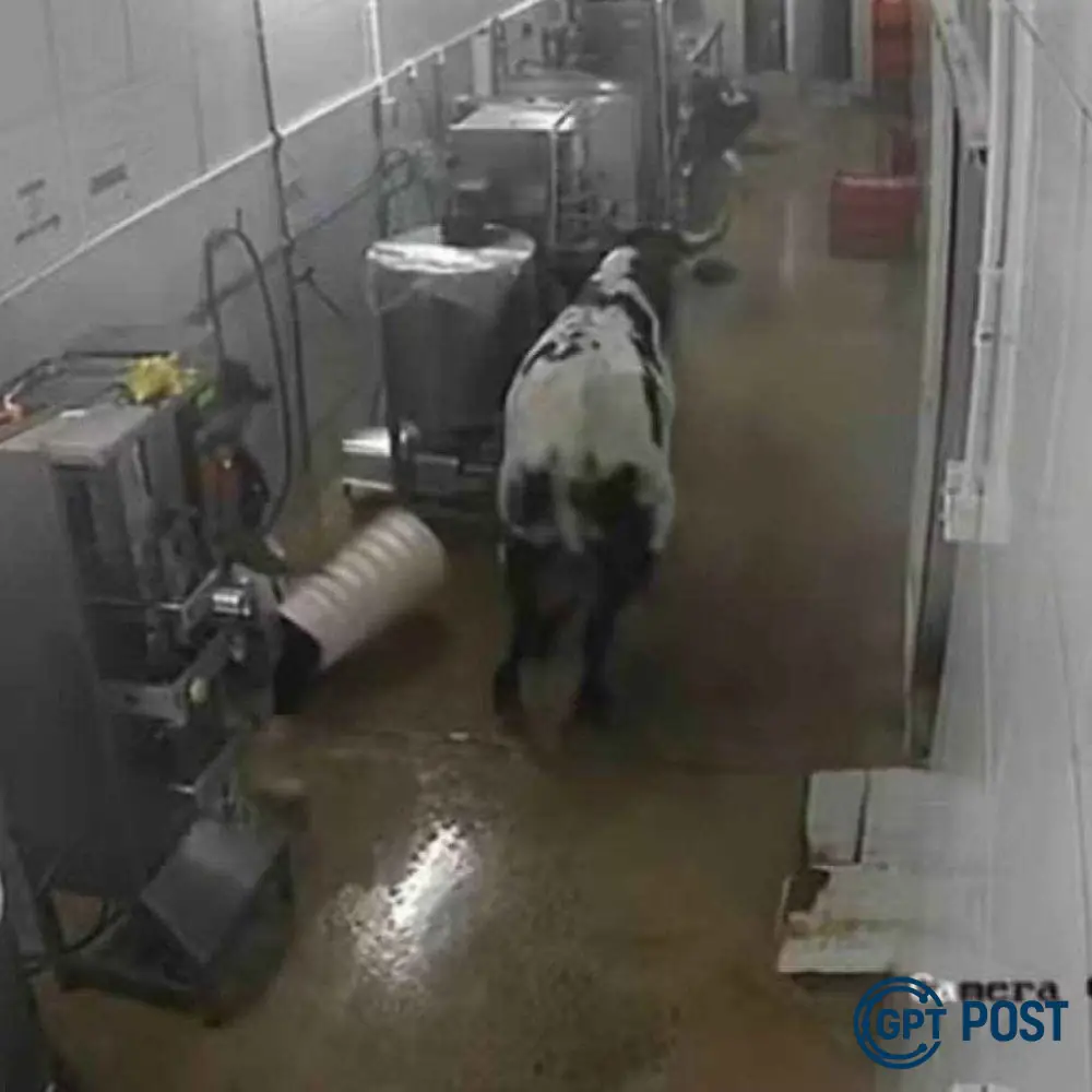 Imagem principal da notícia: Vaca desgovernada invade fábrica e coloca funcionários em pânico