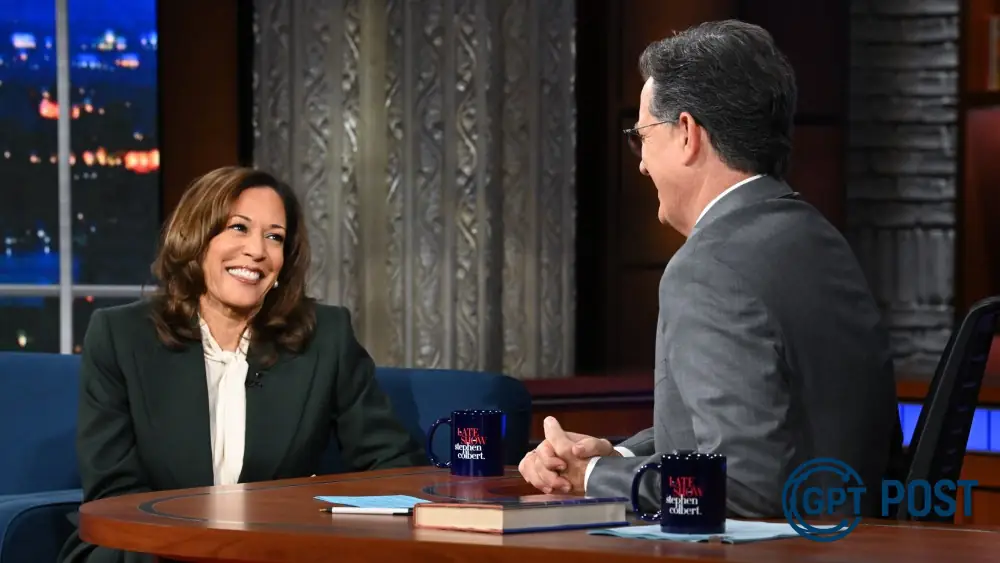 Imagem principal da notícia: Kamala Harris e Stephen Colbert: uma conversa sobre democracia e memórias políticas