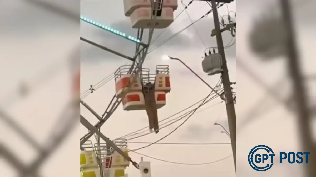Imagem principal da notícia: Cena inusitada em festa de aniversário: mulher se pendura em roda-gigante